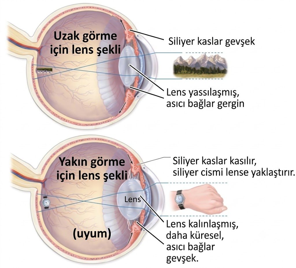Uzak ve yakın görmede lensin şekli