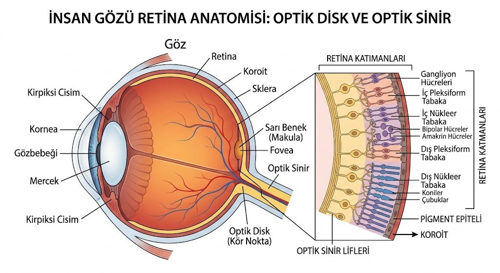 Retina anatomisi: optik disk ve optik sinir